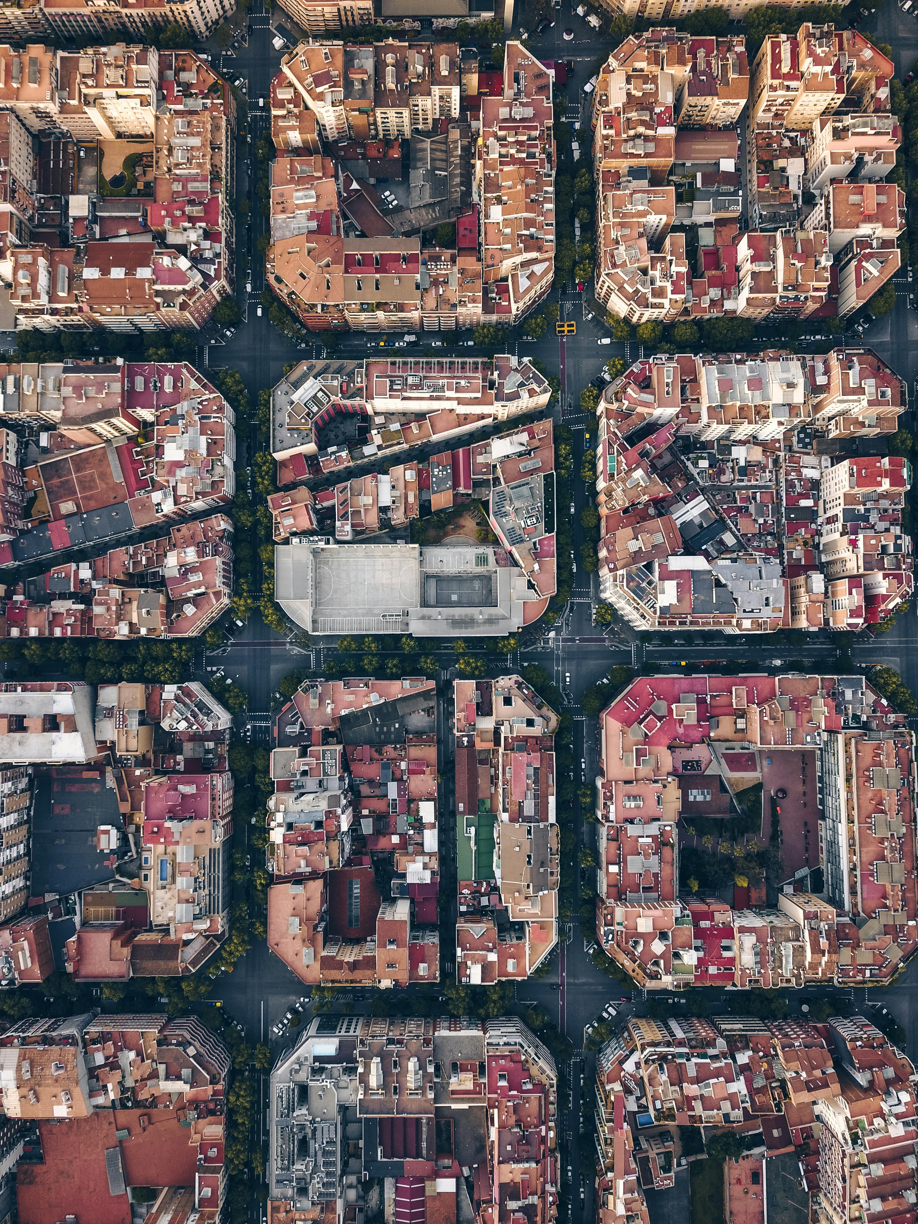 Barcelona Eixample grid from above